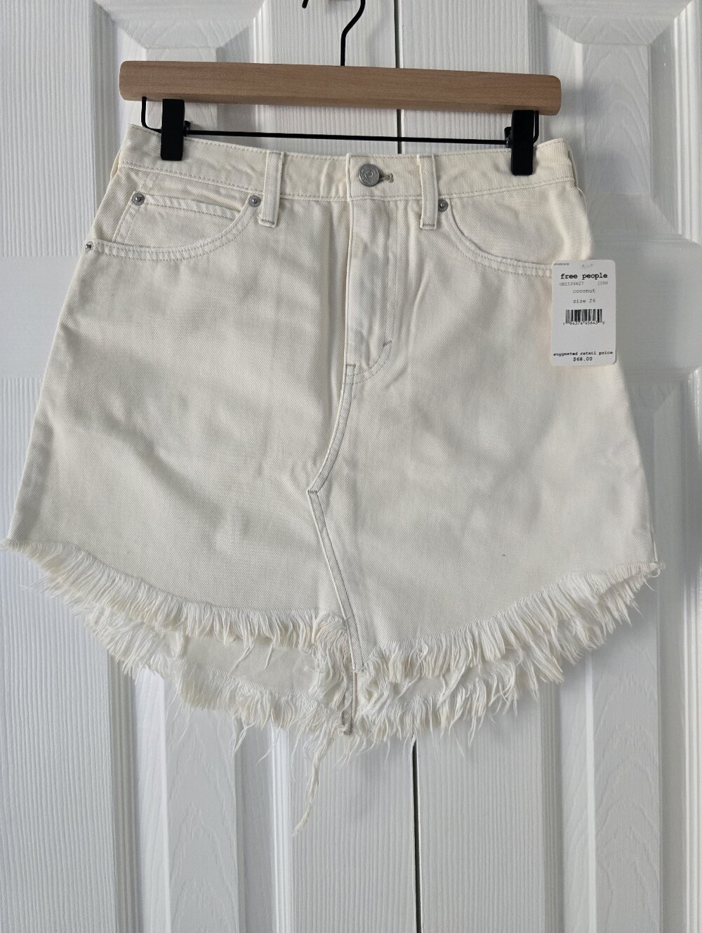 Free People Ivory Frayed Hem Denim Skirt